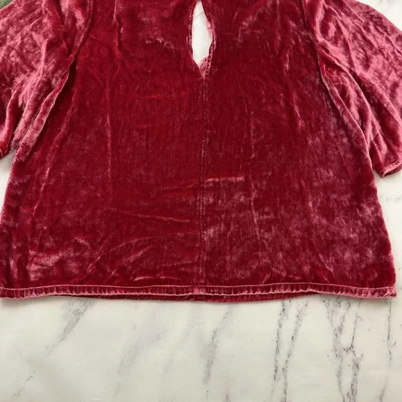 J Brand Velvet Key Hole Blouse Top Size S Red Flutter Sleeve High Neck - Picture 5 of 12